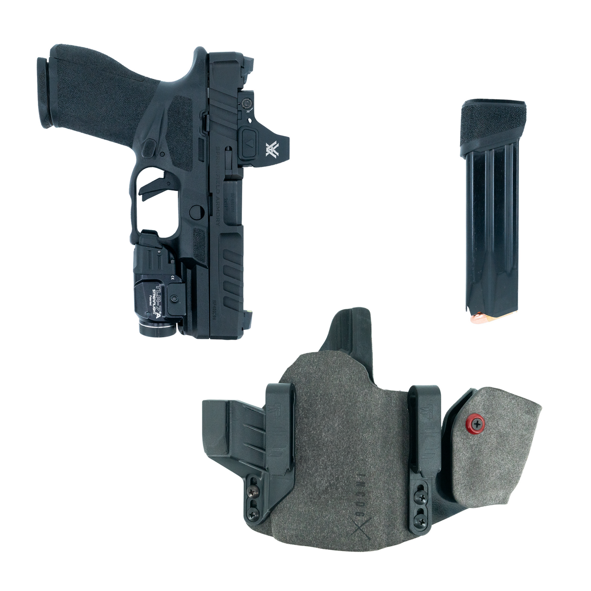 Haley Strategic Incog X Holster - Springfield Echelon — Grey, Small Light + Mag Caddy Right, product view 2