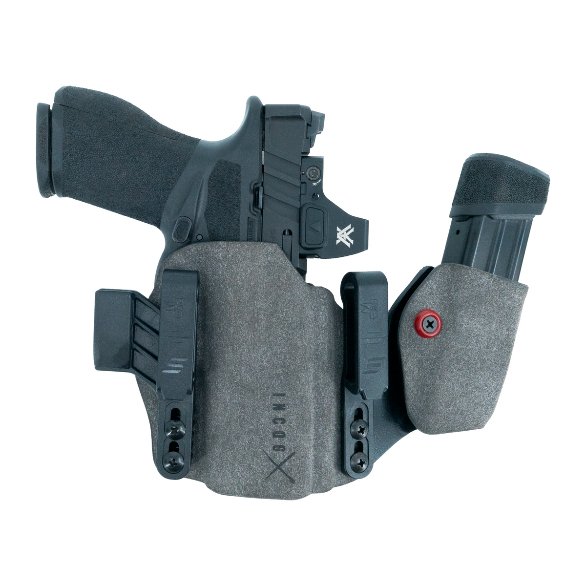 Haley Strategic Incog X Holster - Springfield Echelon — Grey, No Light + Mag Caddy Right, product view 1