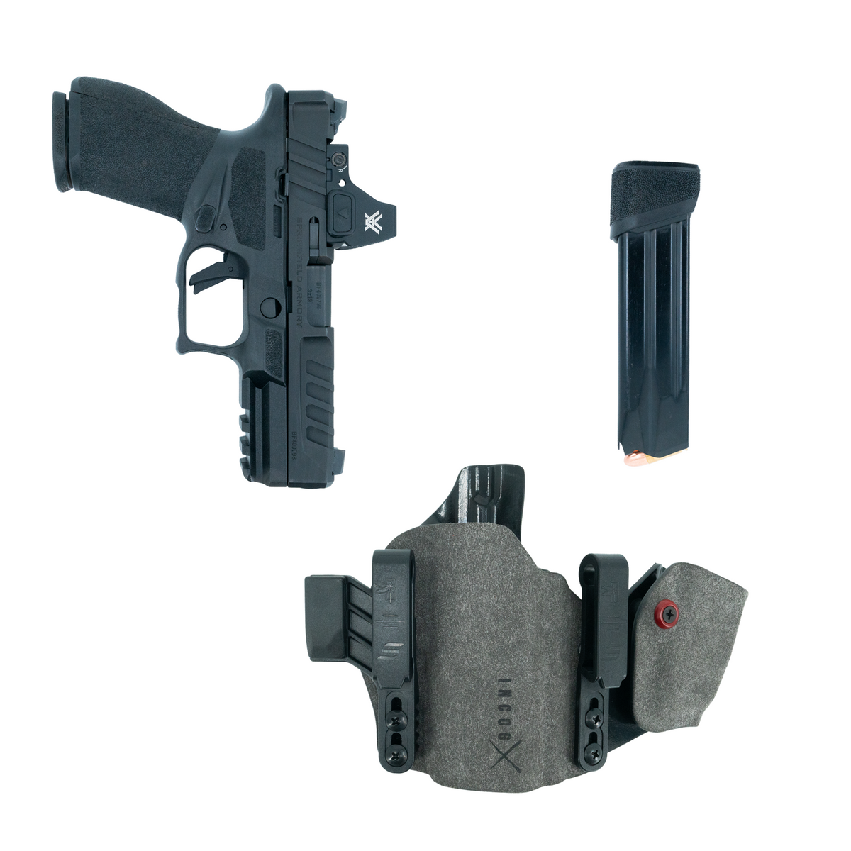 Haley Strategic Incog X Holster - Springfield Echelon — Grey, No Light + Mag Caddy Right, product view 2