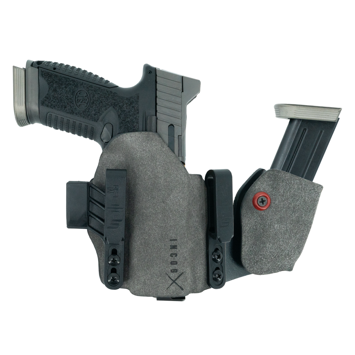Haley Strategic Incog X Holster - FN 509 — Grey, No Light + Mag Caddy Right, product view 1