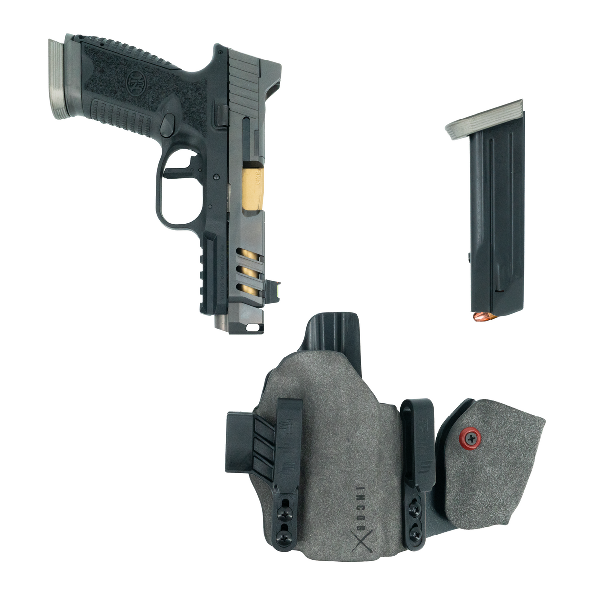 Haley Strategic Incog X Holster - FN 509 — Grey, No Light + Mag Caddy Right, product view 2