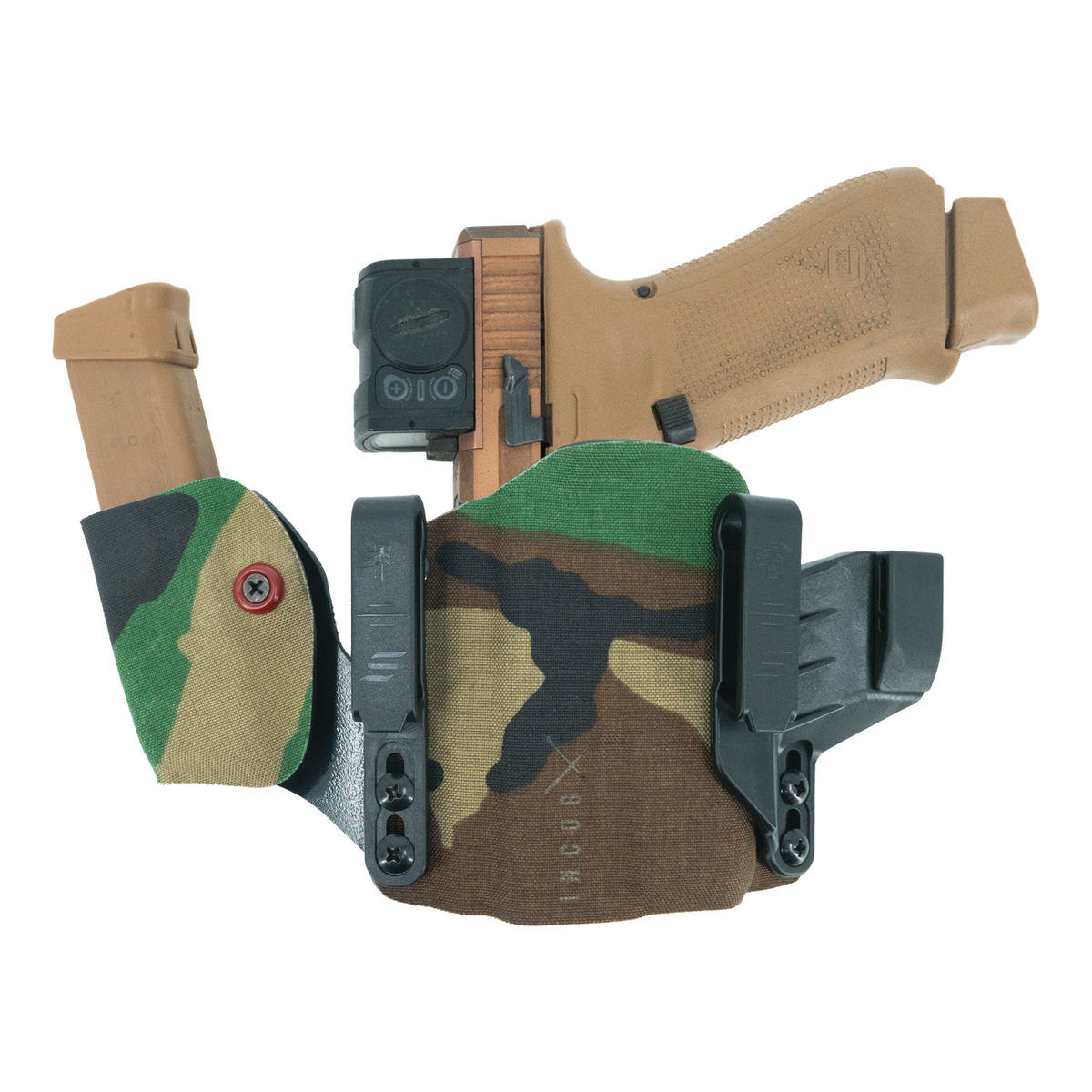 Haley Strategic Incog X Holster - Glock 17/19 — M81 Woodland, Small Light + Mag Caddy Left, product view 1