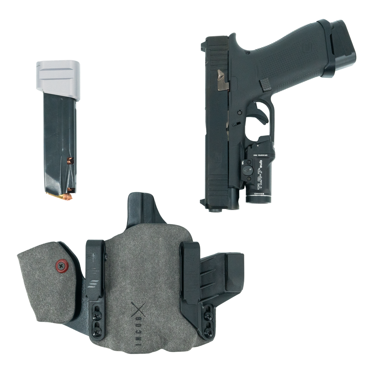 Haley Strategic Incog X Holster - Glock 43X/48 — Grey, Small Light + Mag Caddy Left, product view 2