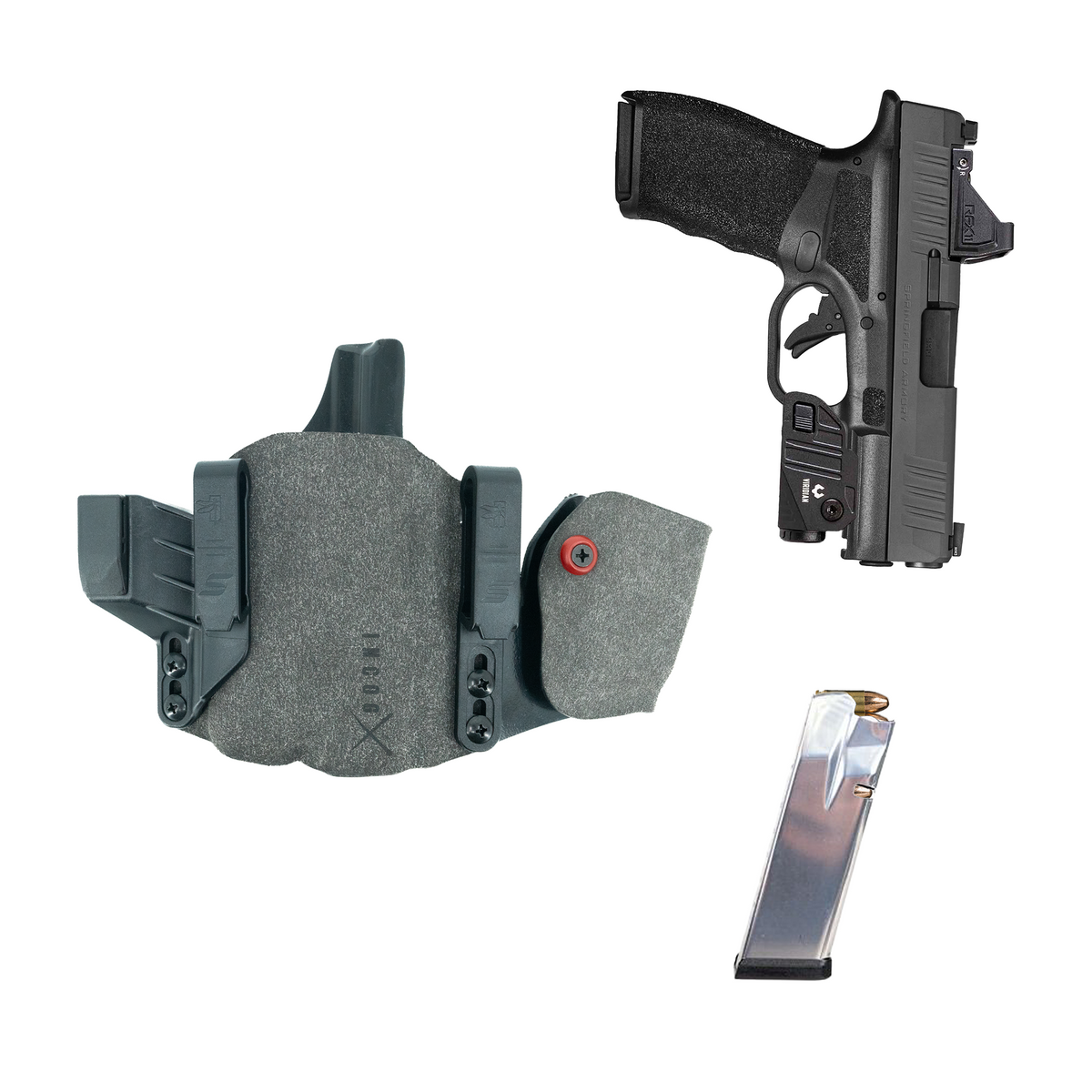 Haley Strategic Incog X Holster - Springfield Hellcat Pro/OSP — Grey, Small Light + Mag Caddy Right, product view 10