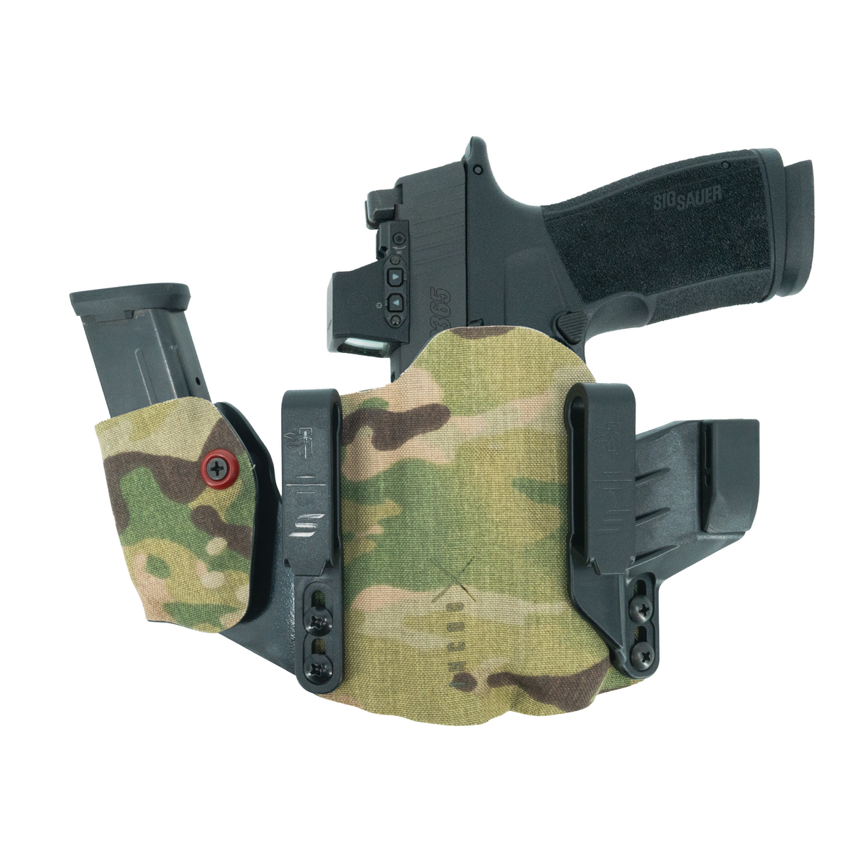 Haley Strategic Incog X Holster - SIG P365 Macro — Multicam, Small Light + Mag Caddy Left, product view 1 #color_multicam