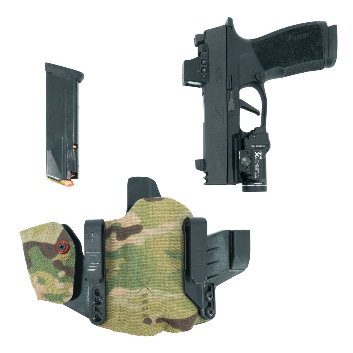 Haley Strategic Incog X Holster - SIG P365 Macro — Multicam, Small Light + Mag Caddy Left, product view 2 #color_multicam