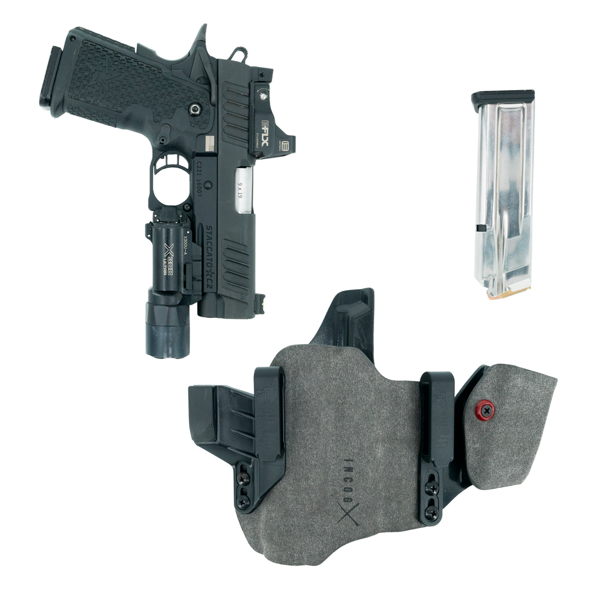 Haley Strategic Incog X Holster - Staccato CS/C2/P — Grey, C2/P Large Light + Mag Caddy Right, product view 2