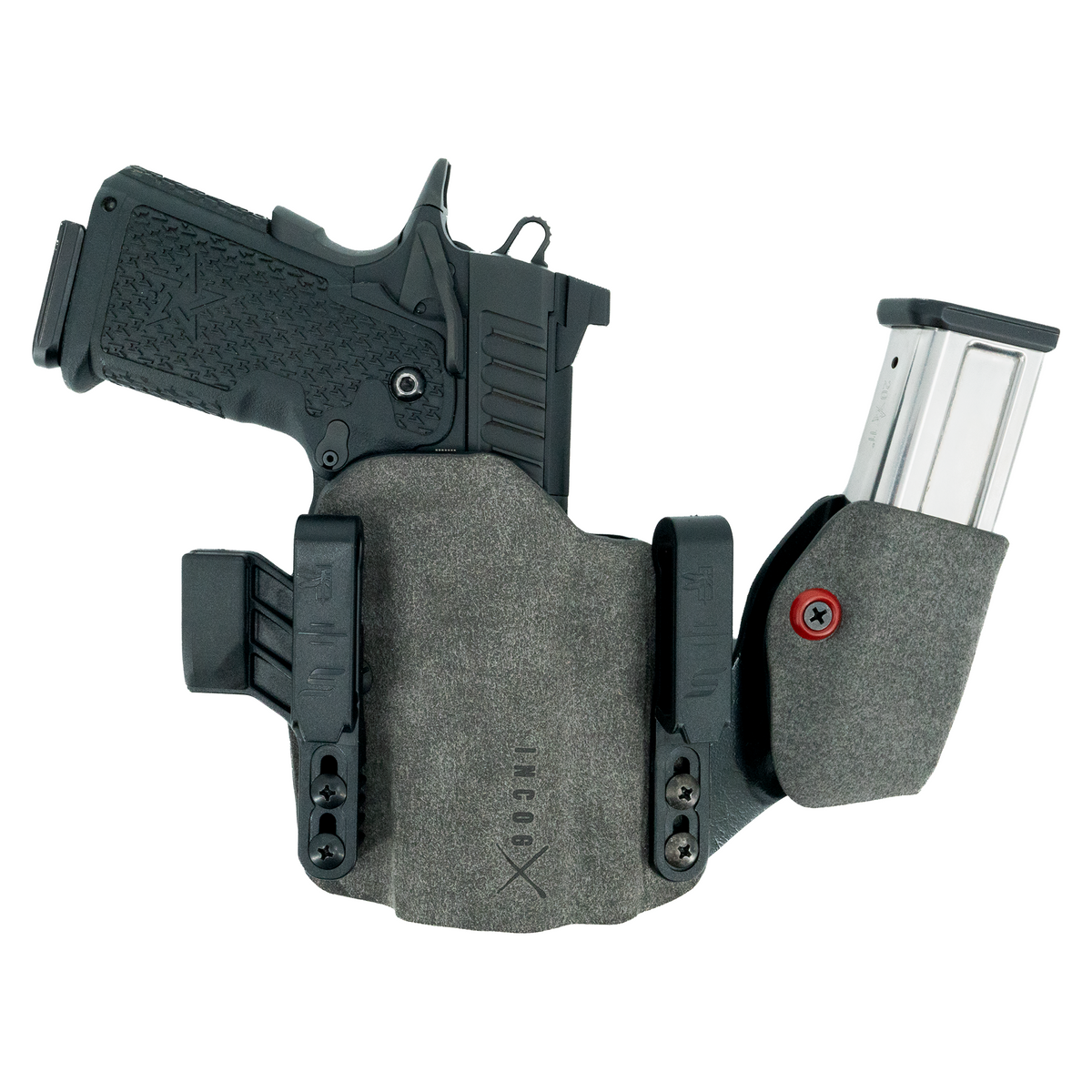 Haley Strategic Incog X Holster - Staccato CS/C2/P — Grey, No Light + Mag Caddy Right, product view 1