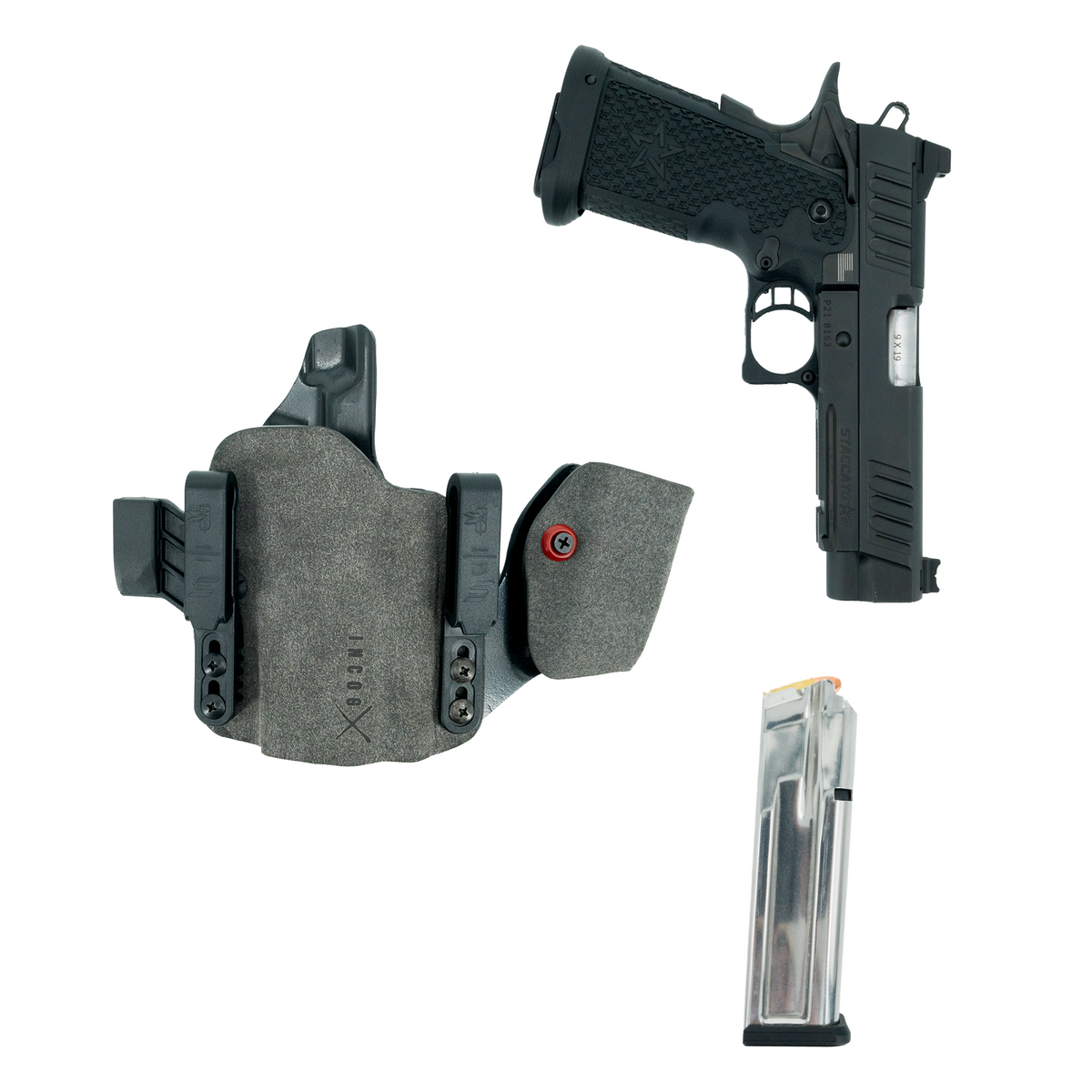 Haley Strategic Incog X Holster - Staccato CS/C2/P — Grey, No Light + Mag Caddy Right, product view 10