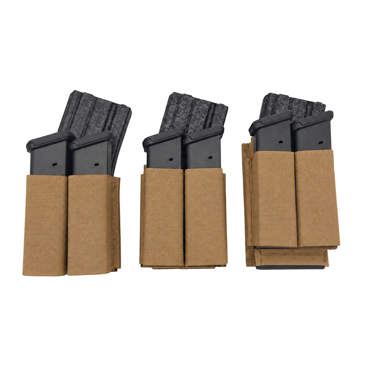 Esstac 1+2 Stacked 5.56 KYWI Pouch - Coyote Brown - Shorty, Midlength and Tall overview - brightness-adjusted colour illustration