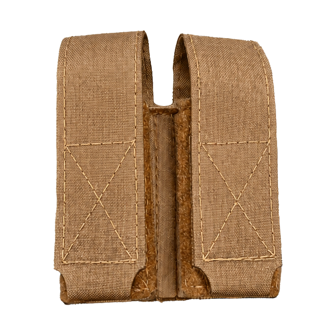 Esstac Lidded Double Pistol GAP KYWI Pouch - Coyote Brown, front view - colour illustration
