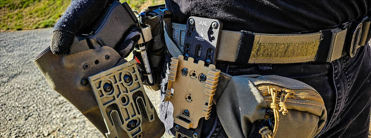 True North Concepts MHA and RHP holster mounting platforms worn on a duty belt