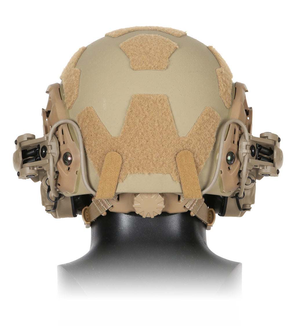 Ops-Core AMP Helmet Rail Mount Kit - official Ops-Core rear mounting example, Tan; helmet and headset not included