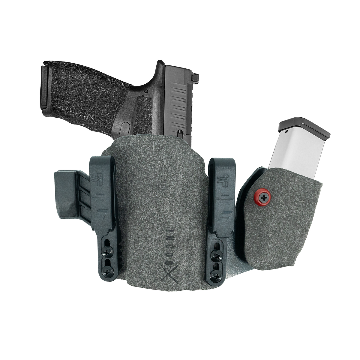 Haley Strategic Incog X Holster - Springfield Hellcat Pro/OSP — Grey, No Light + Mag Caddy Right, product view 1