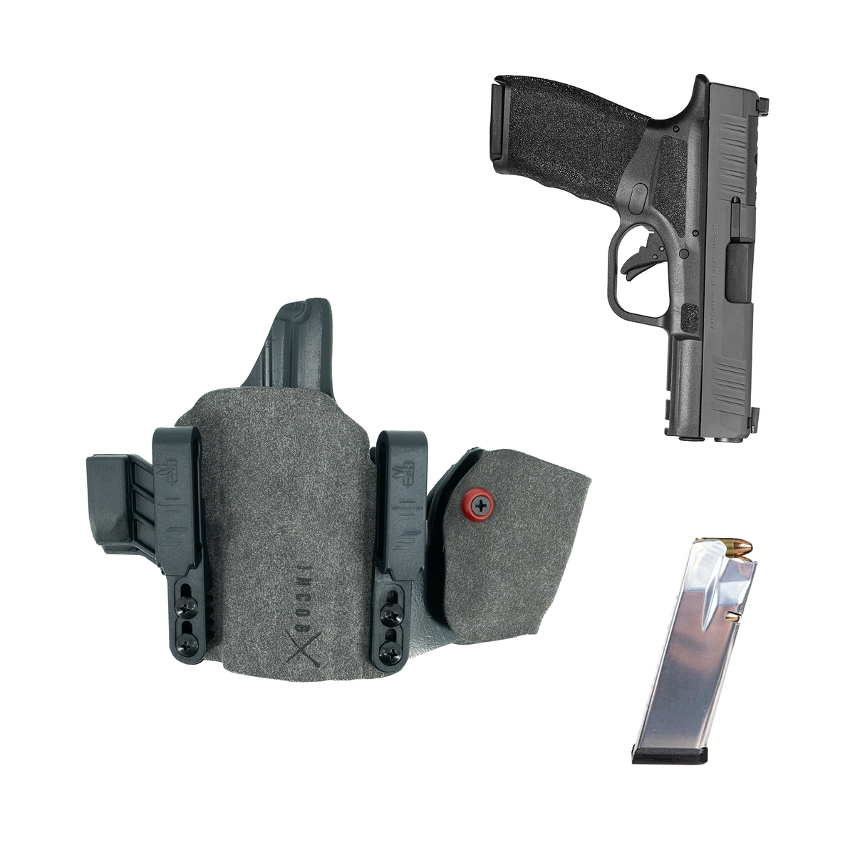 Haley Strategic Incog X Holster - Springfield Hellcat Pro/OSP — Grey, No Light + Mag Caddy Right, product view 10