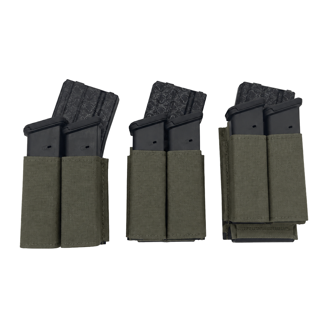 Esstac 1+2 Stacked 5.56 KYWI Pouch - Ranger Green - Shorty, Midlength and Tall overview - colour illustration based on Esstac manufacturer photograph #color_ranger green