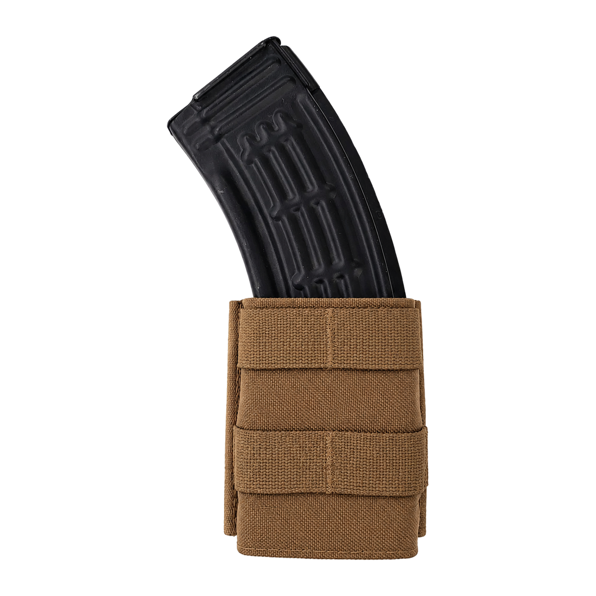 Esstac 7.62 AK Single KYWI Midlength - Coyote Brown / Webbing - colour illustration based on Esstac manufacturer photograph