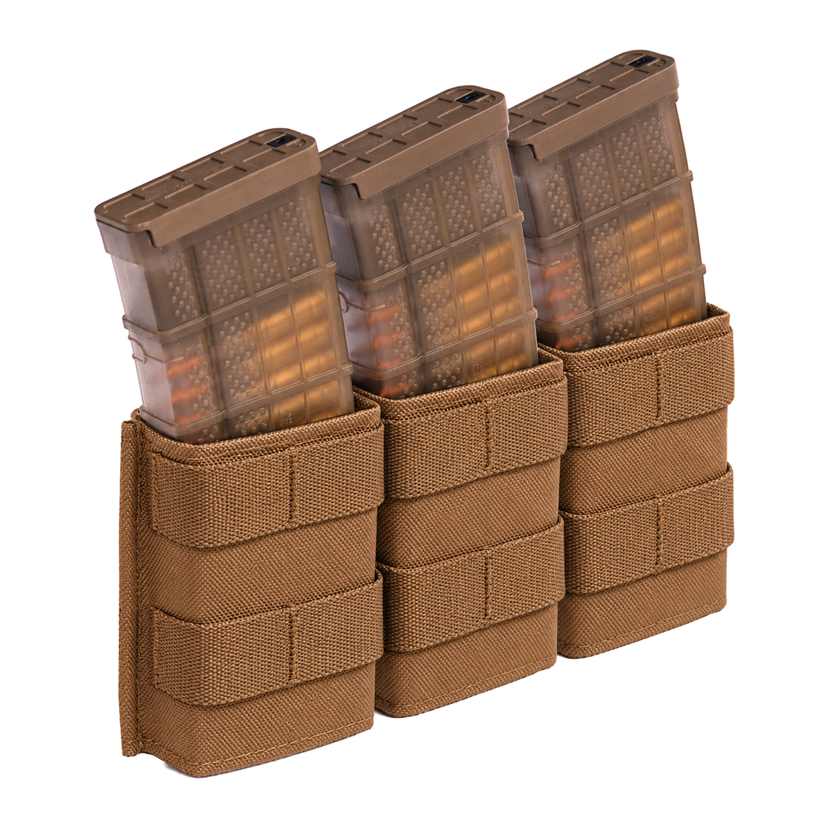 Esstac Triple 5.56 Midlength KYWI Pouch - Coyote Brown / Webbing - colour illustration based on Esstac manufacturer photograph